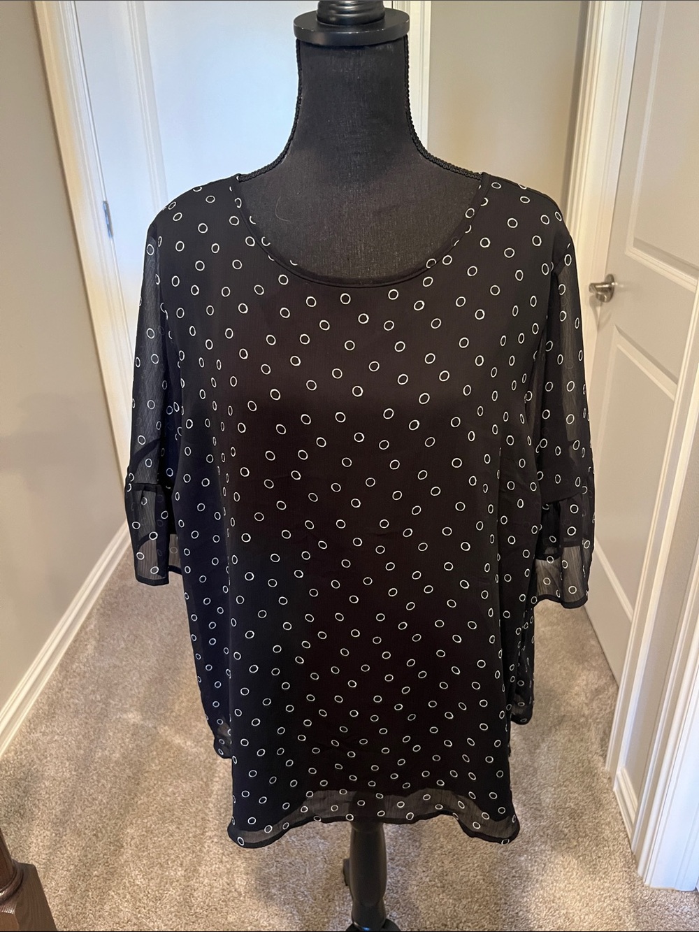 Ava & Viv Black Tunic with White Ring Polka Dots